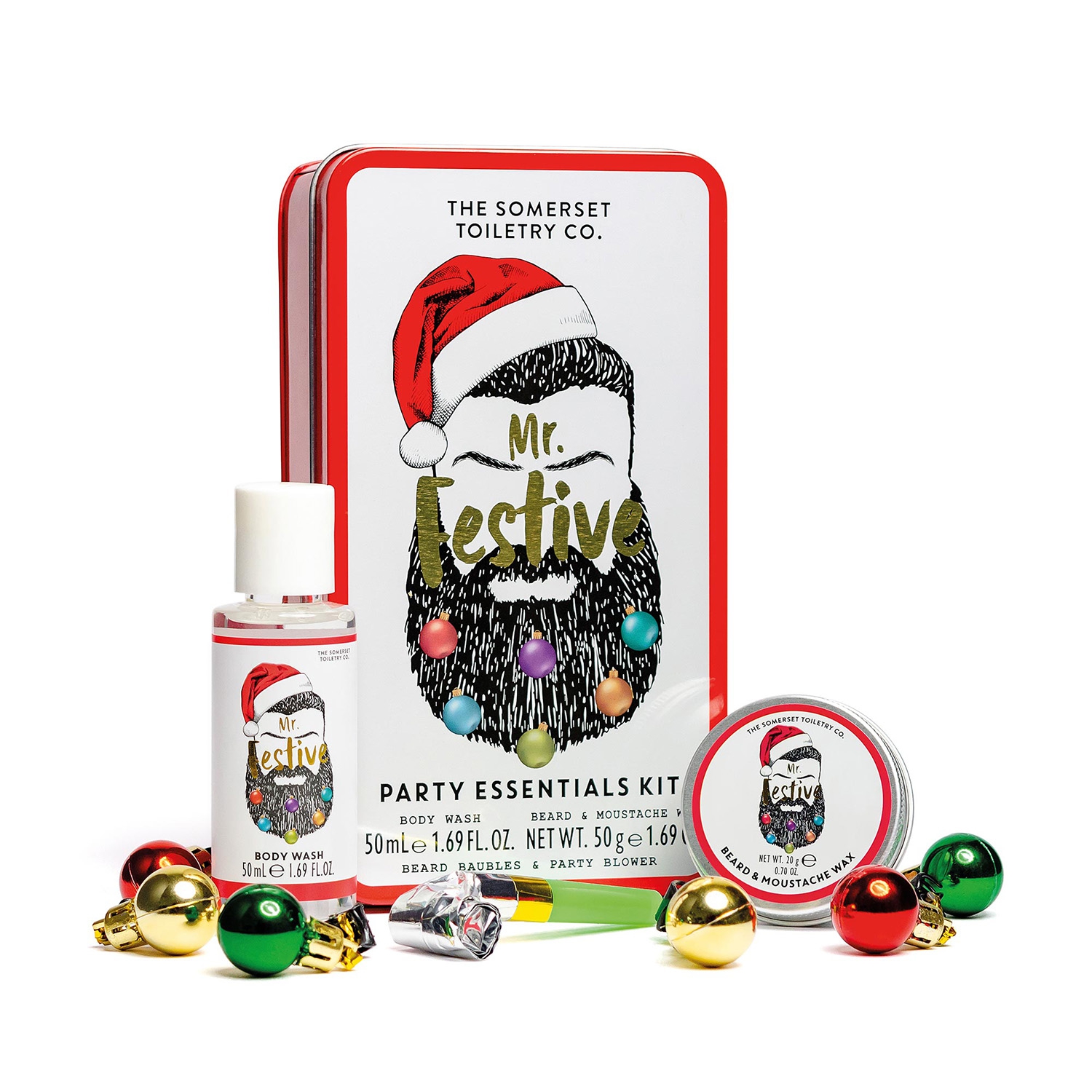 Mr. Festive Gin Tin - Geschenkset m. Duschgel, Bartpflege, Bartschmuck & Mr. Festive Gin Tin - Geschenkset m. Duschgel, Bartpflege, Bartschmuck &